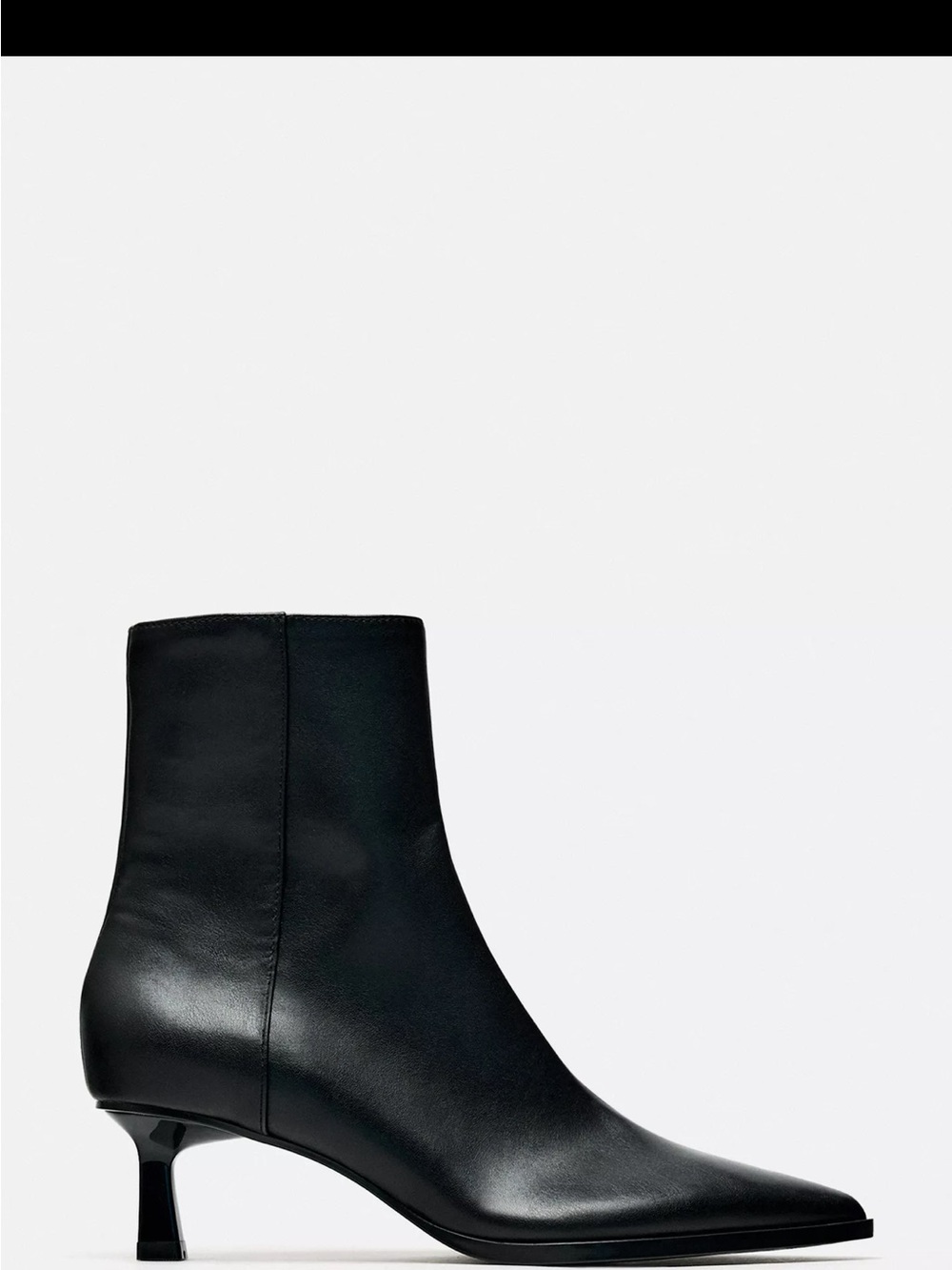 Zara Black Leather Pointed Kitten-Heel Ankle Boots